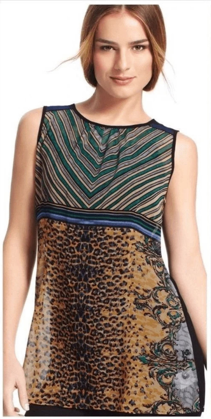 Cabi Top Medium Mixed Print Sheer Chiffon Blouse Sleeveless 565